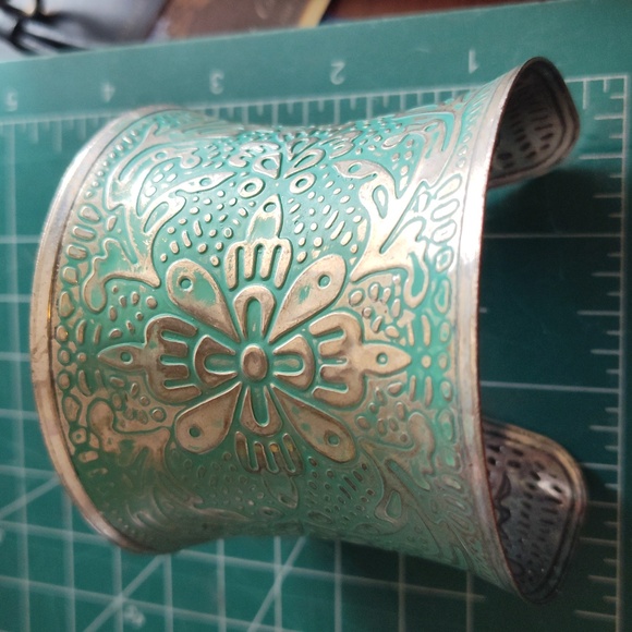 Stunning teal floral cuff bracelet - Picture 5 of 6